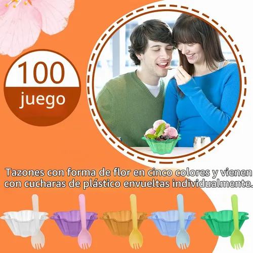 Vista 9 de Vmiapxo 100 juegos de cuencos y cucharas desechables de 8 onzas, coloridos