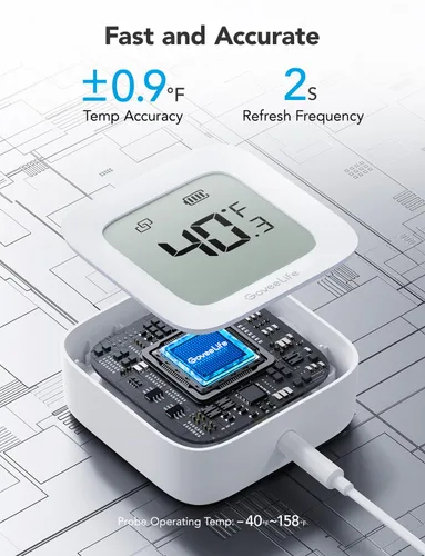 Vista 3 de GoveeLife Termómetro Bluetooth para refrigerador con pantalla LCD, paquete