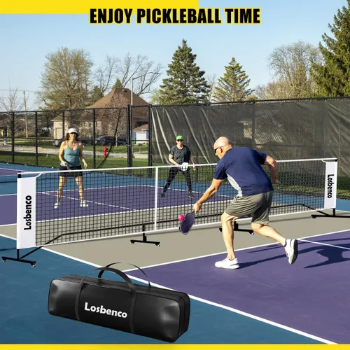Vista 5 de Losbenco Pickleball Net with Wheels Court Lines, Metal Frame & Regulation Size 22FT, 6-in-1 Adjustable Portable Net for Playing Pickleball, Tennis