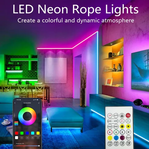 Vista 2 de Cuerda de luces de neón de 20 pies, cuerda de luces LED flexible con aplicación/control remoto, múltiples modos de luces de cuerda, IP65 impermeable
