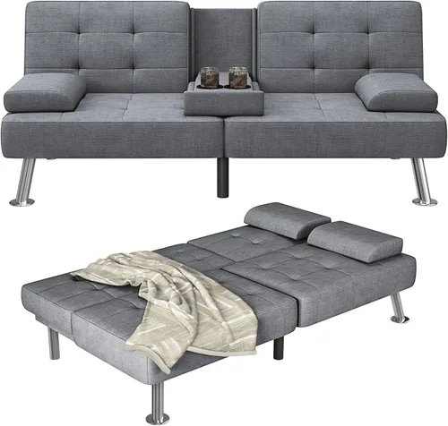 Vista 12 de Furmax Sofá Cama Futón Ajustable Sofá Cama Futón Sleeper para Sala de Estar, Oficina de Negocios, Sofás Reclinables con Portavasos (Cuero PU, Negro)