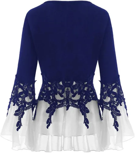 Vista 2 de Blusa de manga larga con apliques de moda para mujer casual cuello en V