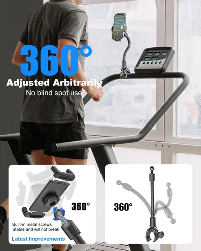 Vista 4 de Soporte para teléfono de bicicleta de cuello de cisne con abrazadera para cinta de correr, pelotón, bicicleta giratoria, silla de ruedas, bicicleta