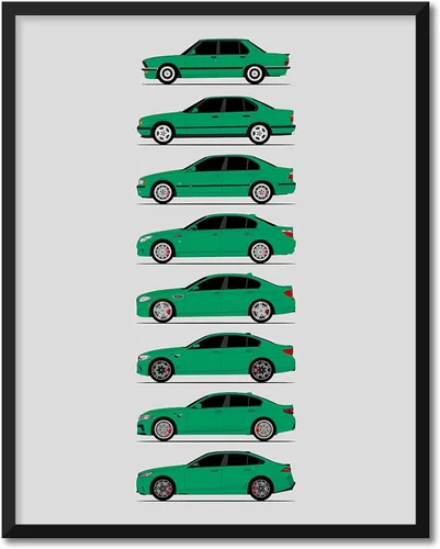 Vista 5 de Custom Car Posters Handmade Poster compatible with BMW M5 Generations and Print of BMW Car Models: E28, E34, E39, E60, F10, F90 - Multi, 8x10