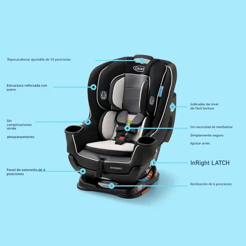 Vista 8 de Asiento de coche convertible para bebé Graco Extend2Fit, orientación hacia atrás y hacia adelante, panel de extensión ajustable para mayor espacio