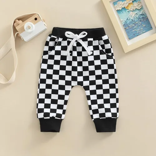 Vista 2 de Pantalones deportivos de algodón con estampado a cuadros para bebés y niñas pequeños