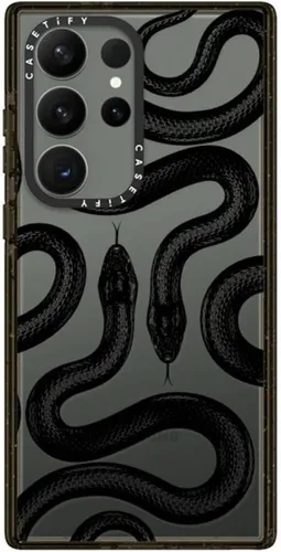 Vista 65 de CASETiFY Funda de impacto para Galaxy S22+ - Adhesivo Aries Moross, color negro transparente