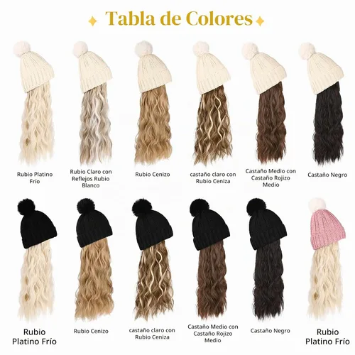 Vista 7 de Flufymooz Gorro con peluca, extensión de pelo con gorro de piel sintética con pompón largo ondulado rizado, peluca con gorro adjunto de 20 pulgadas