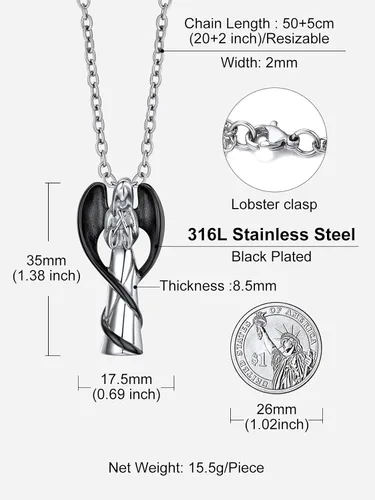 Vista 8 de Richsteel Collares de urna para cenizas para mujeres y hombres, collar con colgante de cremación para cenizas, joyería conmemorativa de acero