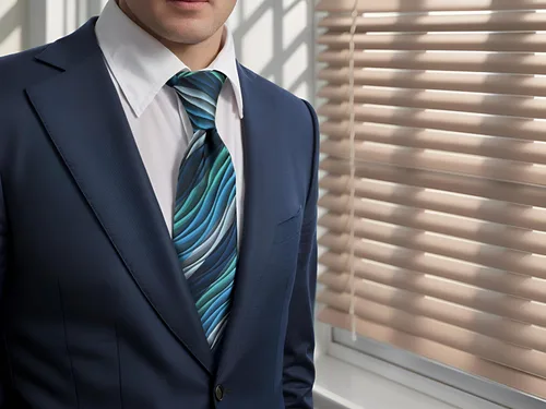 Vista 2 de S&W SHLAX&WING Corbatas para hombre con patrón geométrico ondulado verde azul para trajes