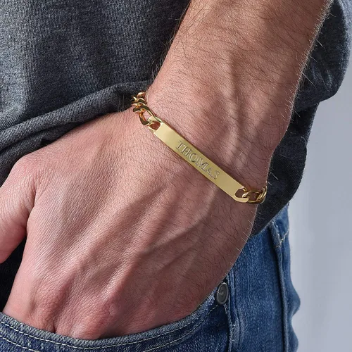 Vista 3 de MyNameNecklace Pulsera de plata de ley 925 chapada en oro y grabado personalizado para el día del padre