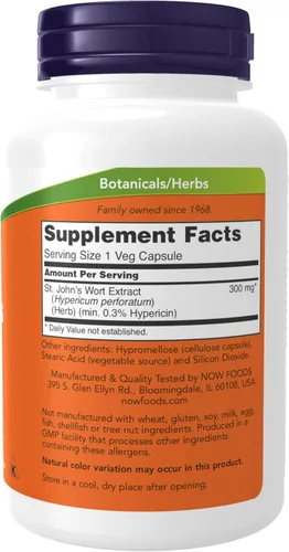 Vista 2 de Suplementos NOW, hierba de San Juan 300 mg, extracto estandarizado, 250 cápsulas vegetales