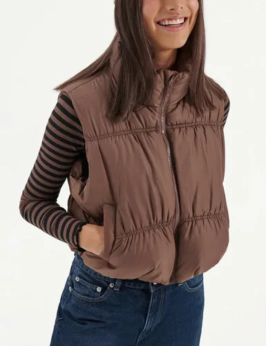 Vista 7 de Lentta Chaleco acolchado corto para mujer, con cremallera, cuello alto, ligero, acolchado