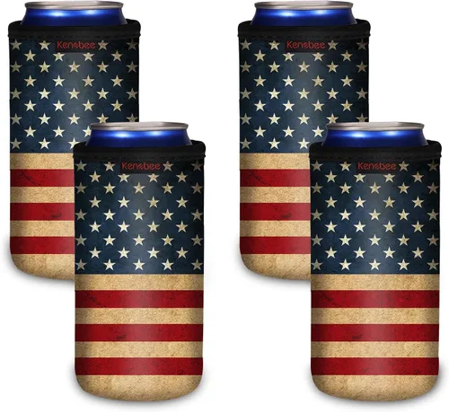 Vista 10 de Paquete de 4 Fundas Enfriadoras para Latas Delgadas de 12oz, Suaves Aisladas Reutilizables Antideslizantes de Neopreno Portavasos Cubiertas