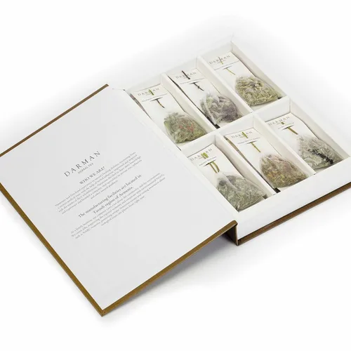 Vista 11 de Té de hierbas armenio No. 2 – Rayos suaves Mezcla de hojas sueltas calmante con tilo, caqui seco, canela y cártamo Caja de regalo de té Wellness