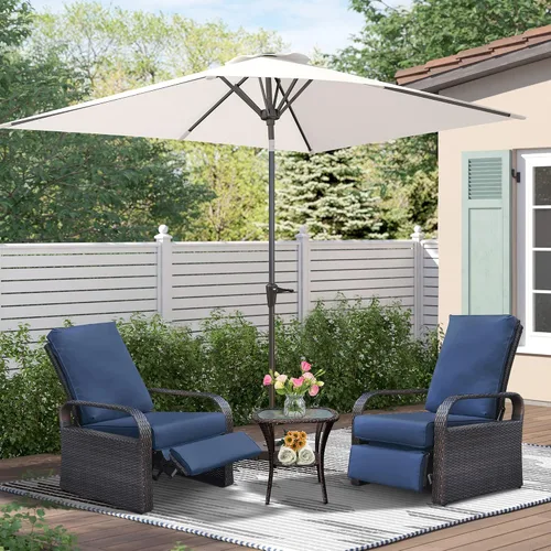 Vista 20 de Silla reclinable de aire libre para patio, resina de mimbre con cojines amortiguadores, auto ajustable, sofá de ratán, UV/Fade/Resistente al Mimbre