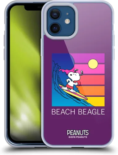 Vista 116 de Head Case Designs Funda de gel suave con licencia oficial de Peanuts Tropical Surf Snoopy Aloha Disco compatible con Apple iPhone 13 Mini Surf