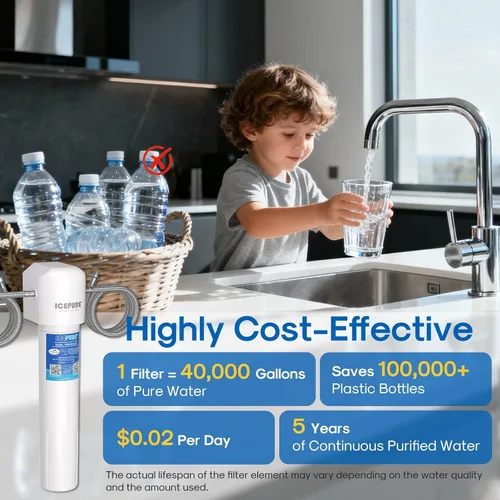 Vista 8 de ICEPURE WFS5300A-20 5 años o 40K galones Sistema de filtración de agua bajo fregadero, de ultra alta capacidad, certificado NSF/ANSI CAN372 y 42
