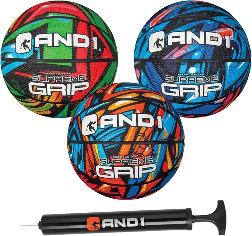 Vista 7 de Paquete de 3 juegos de mini baloncesto AND1 para niños (desinflada con bomba incluida): - Tamaño 3, balones de baloncesto premium para jóvenes de 7