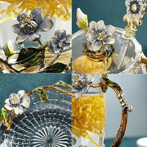 Vista 5 de Tazas de té elegantes con flores, tazas de café con tapa, regalo del día de la madre, regalos de cumpleaños para mujeres, regalos del día de San