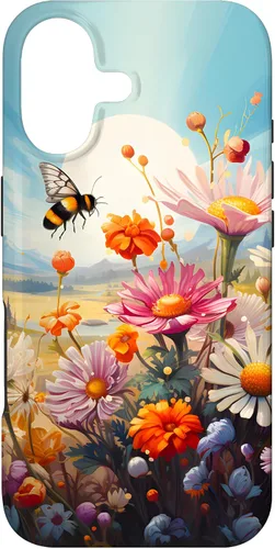 Vista 32 de Funda para iPhone 13 Pro Lively Bee en Sunny Meadow of Wildflowers