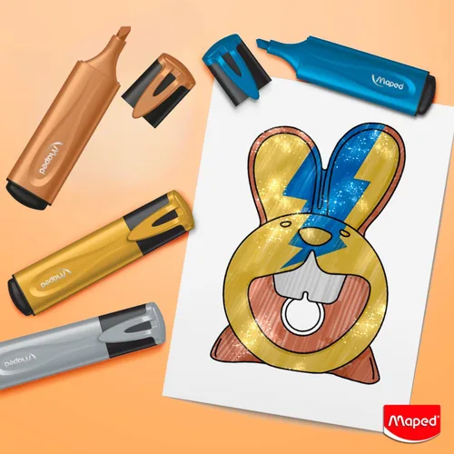 Vista 2 de Maped Fluo Peps Classic - Resaltadores metálicos con purpurina, paquete de 4, estudia y organiza, tinta única con purpurina, versátil y cómodo