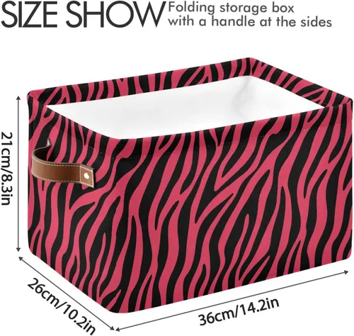 Vista 4 de Pink Zebra Print Pattern storage bins basket with Handles, toy storage, toy storage organizer, toy basket 14.2x10.2x8.3 IN