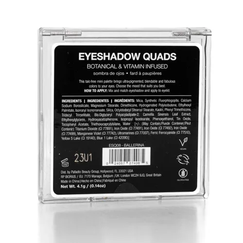 Vista 10 de Palladio Sombra de ojos cuádriceps, aterciopelada pigmentada mate mezclable, acabados metálicos y brillantes, fórmula cremosa, paleta de sombra