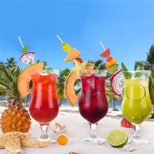 Vista 4 de Minisland Palillos de cóctel de hojas de piña de sandía mixtos, palillos de bambú de 4.7 pulgadas de largo para aperitivos, comida hawaiana