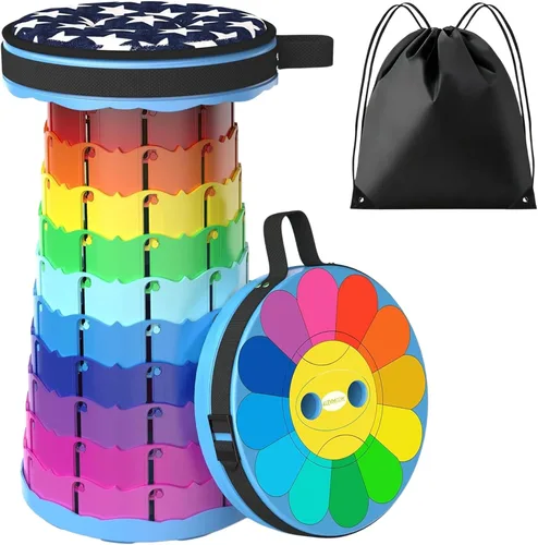 Vista 12 de ALEVMOOM Taburete plegable portátil mejorado con cojín, taburete telescópico retráctil para adultos, capacidad resistente, 440 libras, silla