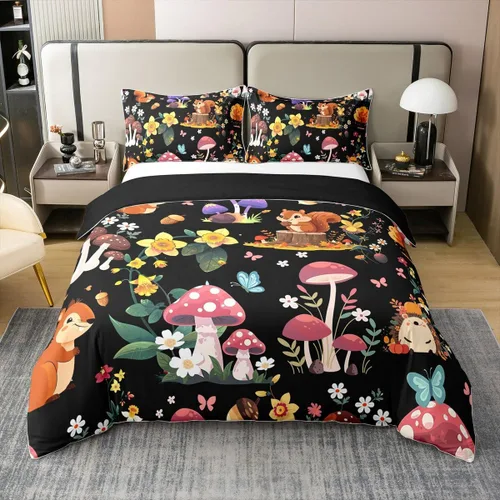 Vista 29 de jejeloiu Cute Mushroom Decor Duvet Cover 100% Cotton for Kids Boys Girls Twin Size Botanical Plants Bedding Set Cartoon Mushrooms Comforter Cover