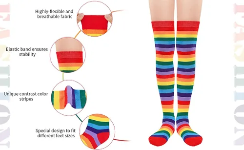 Vista 5 de Calcetines de arco iris para mujer calcetines altos hasta la rodilla medias altas hasta el muslo calcetines casuales de tubo para disfraz