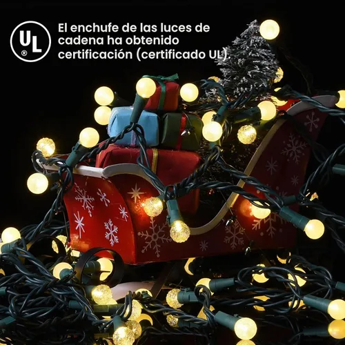 Vista 3 de Luces de Cadena con Globos, 70 Luces LED de Bolas Mixtas Enchufables con Certificación UL, Luces de Árbol de Navidad de 19 Pies, Luces de Hadas