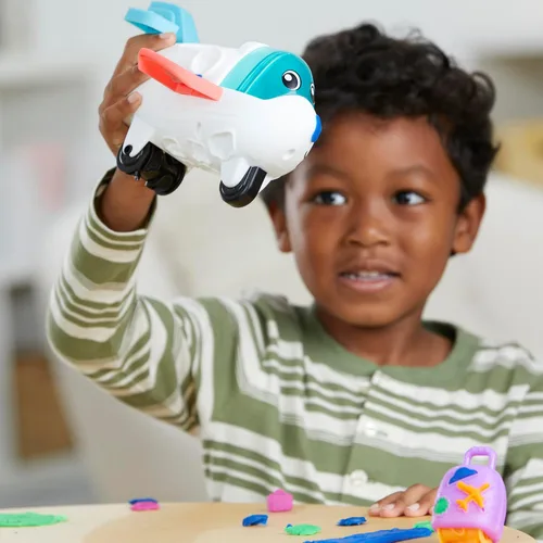 Vista 5 de Play-Doh Airplane Explorer - Juego de iniciación, juguetes preescolares para niñas y niños de 3 años y más con Jet, tapete de juego de mapa