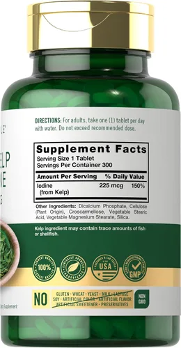 Vista 2 de Carlyle - Suplemento de yodo de alga marina 225 mcg 300 tabletas Sin GMO, sin gluten Suplemento de hierbas tradicionales