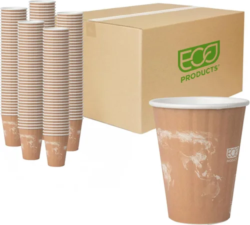 Vista 11 de ECO PRODUCTS Tazas de café desechables aisladas compostables World Art 8 onzas, paquete de 40, vaso de papel caliente renovable de doble pared