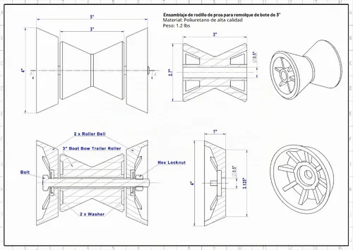 Vista 2 de Ensamblaje de rodillo de remolque de arco de barco de 3 pulgadas con campanas de extremo con eje de 1/2 pulgada, se adapta a soporte de remolque