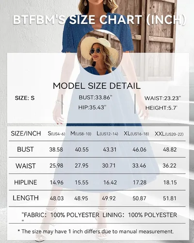 Vista 6 de BTFBM Vestido midi bohemio de verano 2023 para mujer, manga corta, cuello en V, punto suizo, cinturón, cintura alta, volantes, escalonado