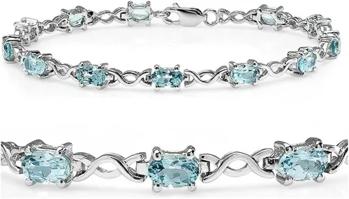 Vista 3 de Pulsera de tenis de estilo infinito con piedras preciosas en plata de ley, elige entre amatista o topacio azul, juego de piedras preciosas reales