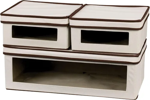 Vista 11 de Household Essentials 111 Caja de almacenamiento con tapa y asa, lona beige natural, tamaño mediano, ribete natural