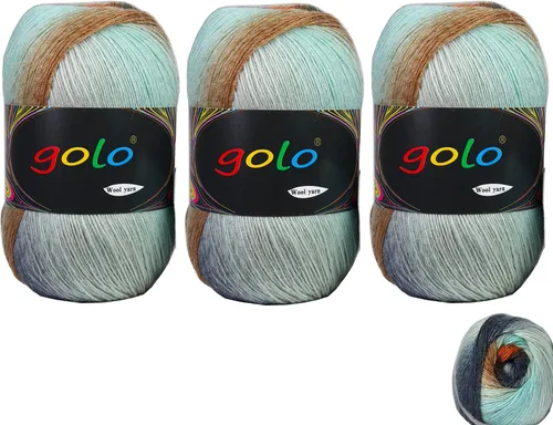 Vista 35 de Hilo de lana golo para tejer 200 yardas, hilo Cachemire multicolor arcoíris