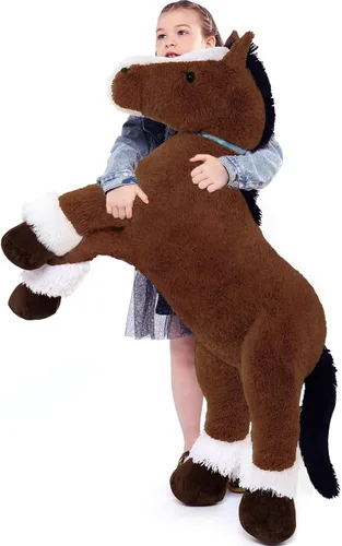 Vista 21 de Tezituor Animales de peluche gigantes de caballo negro de 47 pulgadas, poni de peluche grande realista de 4 pies para niños y niñas, almohada