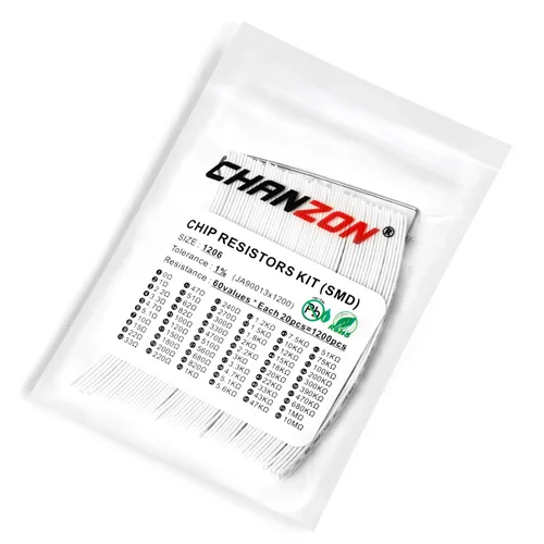 Vista 6 de Chanzon 1200pcs 1206 SMD Resistor Kit 0-10M Ω ohmios 60 valores 1/4W 0.25W ±1% Tolerancia Película gruesa 0-10MR SMT Resistencias de chip Rohs