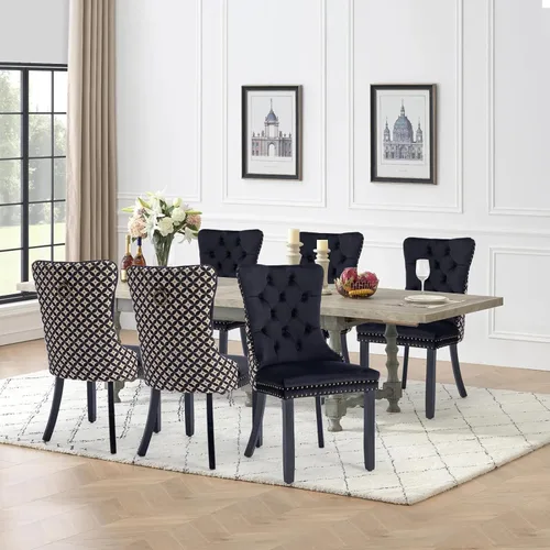 Vista 35 de Juego de 2 sillas de comedor de terciopelo con patas de madera, color beige Mid Century Modern Dining Chairs,Upholstered Chairs with Nailhead