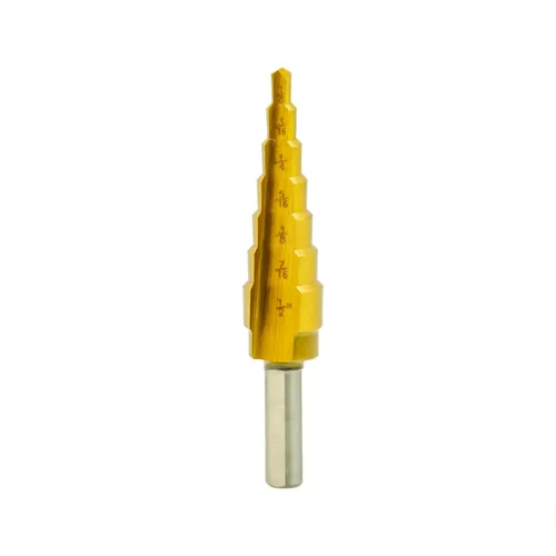 Vista 2 de Juego de brocas escalonadas de acero de alta velocidad de titanio - Broca escalonada Unibit para metal, resistente (1/8 a 1/2 pulgadas)