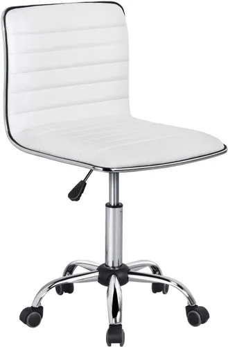 Vista 12 de Yaheetech Silla de oficina de trabajo de polipiel acanalada sin brazos, silla ejecutiva ajustable con respaldo bajo y ruedas, gris