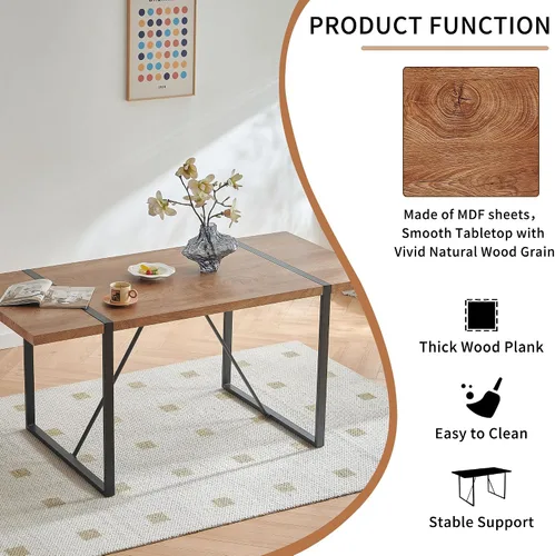 Vista 4 de Homedot Moderno juego de mesa y sillas de cocina para 4, mesa de madera sintética de 66 pulgadas, se limpia con 4 sillas de comedor sentadas, sin
