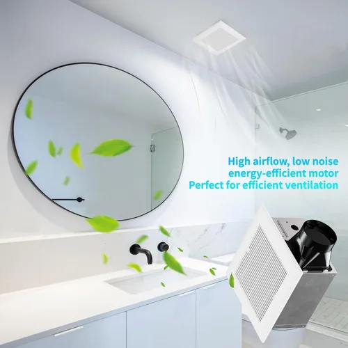Vista 4 de 80CFM - Extractor de ventilación de baño con rejilla: ventilador de ducha de montaje en techo de 20W, 120V, blanco, clasificado para zonas húmedas