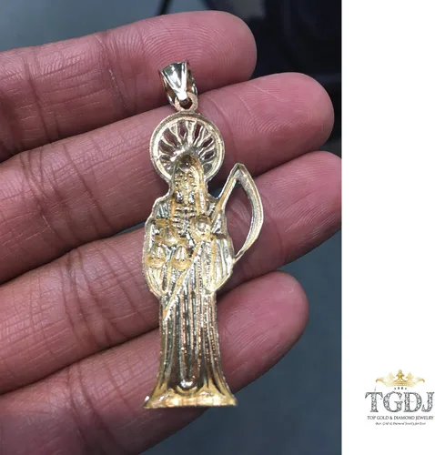 Vista 4 de Colgante religioso de Santa Muerte de oro amarillo de 14 quilates, más