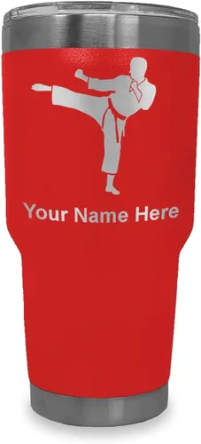 Vista 18 de LaserGram Vaso aislado al vacío de 20 onzas, Karate Man, grabado personalizado incluido (negro) Engraved Gift, Vacuum Insulated Stainless Steel